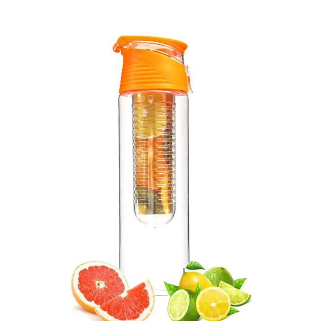 orange 800 мл практичная герметичная Спортивная дорожная бутылка воды фрукты чашка, с домашним, твердая ручка - Цвет: orange
