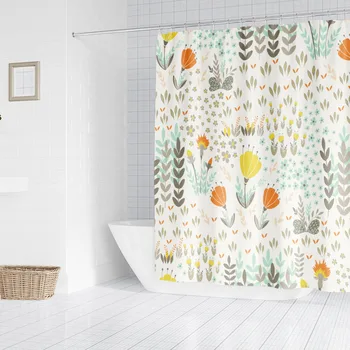

1Pc Waterproof Shower Curtain Pretty Plants Bathtub Curtain for Toilet
