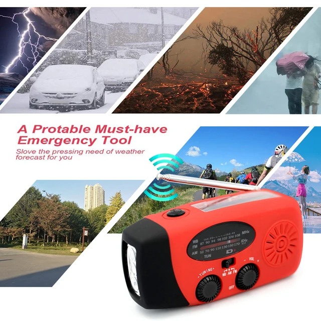Emergency Weather Radio With Hand Crank & Solar - 20000mAh Power Bank, NOAA Alerts, Flashlight, SOS, FM/AM/SW
