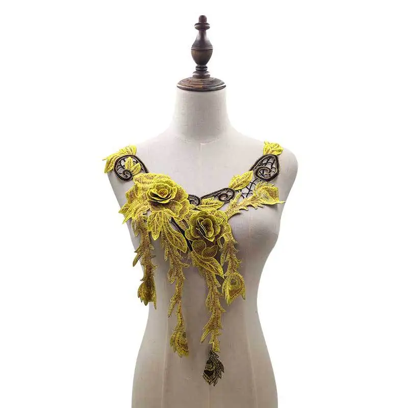 yellow 30 стилей 3D полые цветы вышитые кружева декольте DIY воротник декольте Venise Кружевная аппликация отделка Швейные принадлежности Скрапбукинг - Цвет: yellow