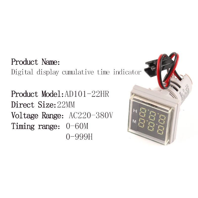 22MM Led Round Square Digital Timer Meter 0-60 minute/0-999hour AC 220V-380V Mini Signal Light hour meter Panel mounting 4