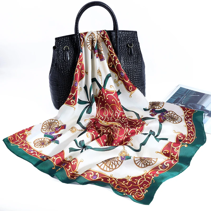 Fashion Women's Scarves 70x70 cm Ladies Square Scarf Elegant Vintage Skinny Handkerchief Silk Satin Scarf Women Bandanas