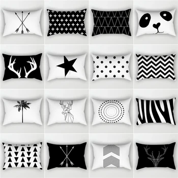 

Simple Nordic style black and white geometric polyester print 50x30cm pillowcovers decor car sofa cushion cover waist pillowcase