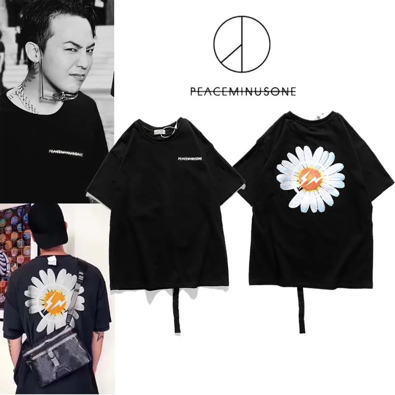 Bigbang G-Dragon PMO Peaceminusone x Футболка с фрагментами маргаритки ремешок летняя