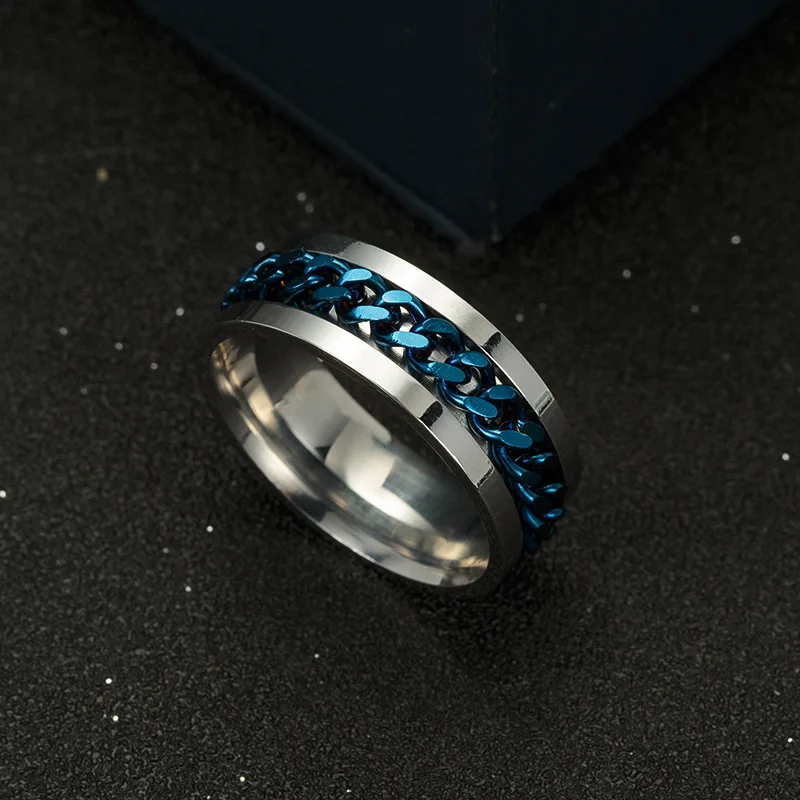 Нержавеющая сталь декомпрессия панк-рок стиль поворотные кольца для мужчин ювелирные изделия вечерние цепочки простые мужские кольца 5 цветов Размер 6-12