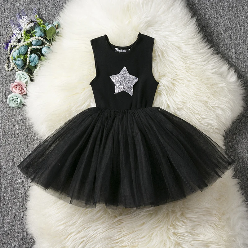Платье с длинными рукавами для девочек; повседневная детская одежда; От 2 до 6 лет платье-пачка для дня рождения; праздничная одежда; одежда для детей; vestidos - Цвет: Black