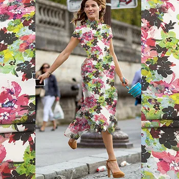 

Colorful floral print stretch silk crepe de chine fabric flower design,SCDC1053
