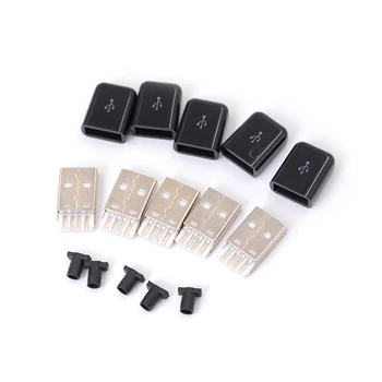 

5X Type A Plug 4 pin Male Adapter USB 2.0 Solder Connector Black Cover Square Micro USB Cable Connector For Computer