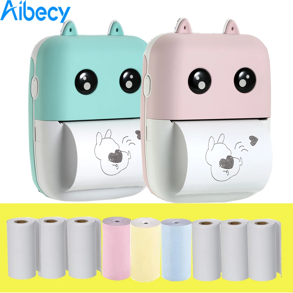 Aibecy 200dpi Photo Printer Thermal Printer 58mm Wireless BT Printer with 1 Roll Thermal Paper for Printing Photo Memo Label Cpmpatible with Android iOS Smartphone 