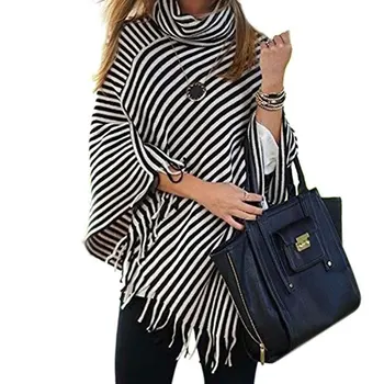 

2020 Autumn Cape Poncho Women Long High Neck Sweater Ladies Bat Sleeve Pullover Sweater Ladies Casual Loose Knitted Poncho