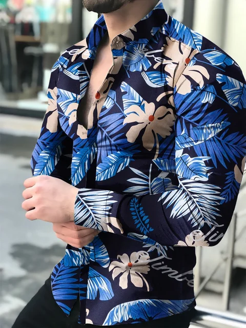 Men's Shirt Long Sleeve Hawaiian  Social Luxury Button Up Cardigan Blouses Wholesale 2021Single Breasted Turn-down Collar Broad cs22