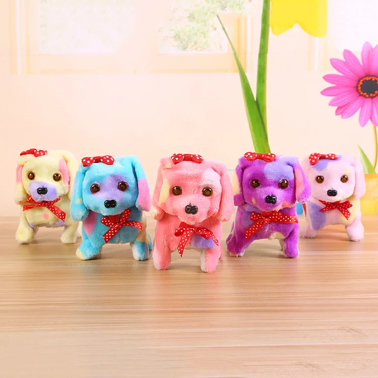 CHILDREN'S Toy Color Spot Bow Electric Dog Strange New Plush Toy Dog Night Market Stall Supply of Goods Hot Selling