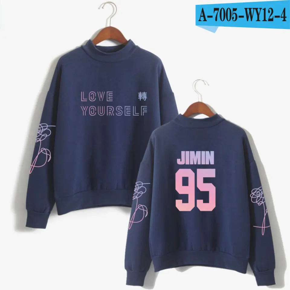 Navy Blue KPop пуловер с капюшоном Bangtan для мальчиков альбом Love Yourself Tear Member толстовка с капюшоном для женщин вентиляторы водолазка монолитная одежда - Цвет: Navy Blue