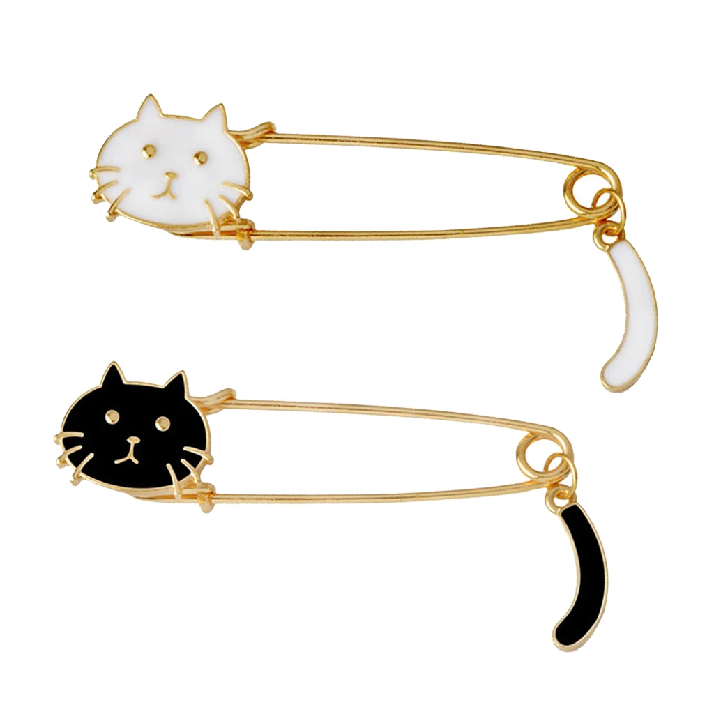 2 Pcs Lovely Cat Brooch Safety Pin Cute Animal Shape Corsages Scarf Clips Lapel Pins Fashion Jewelry for Women Girls
