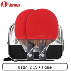 KOKUTAKU Premium Carbon Ping Pong Paddle Set with Rubber Surface and Carrying Bag (6star 2 CS)