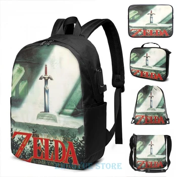 

The Legend of Zelda, A Link To The Past - Sword in Stone Poster Recreated USB Charge Backpack men School bags Travel laptop bag