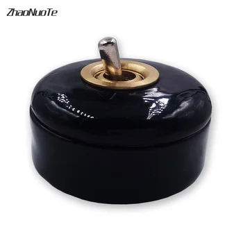 

Home Improvement Ceramic Toggle Switch Round Wall Switch Single Control Led Light Creative On Off Black White