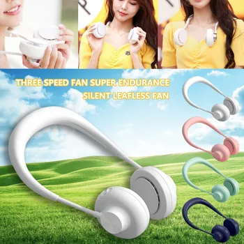 

Outdoor Creative Leafless Fan USB Rechargeable Neckband Lazy Neck Hanging Style Dual Cooling Fan Mini Portable Pocket Fans L527