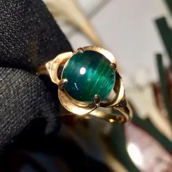 

Fine Jewelry Pure 18K Gold Jewelry 100% Natural Green Tourmaline Cat's Eye Gems 3.3ct Diamonds Male's Wedding Fine Man's Rings