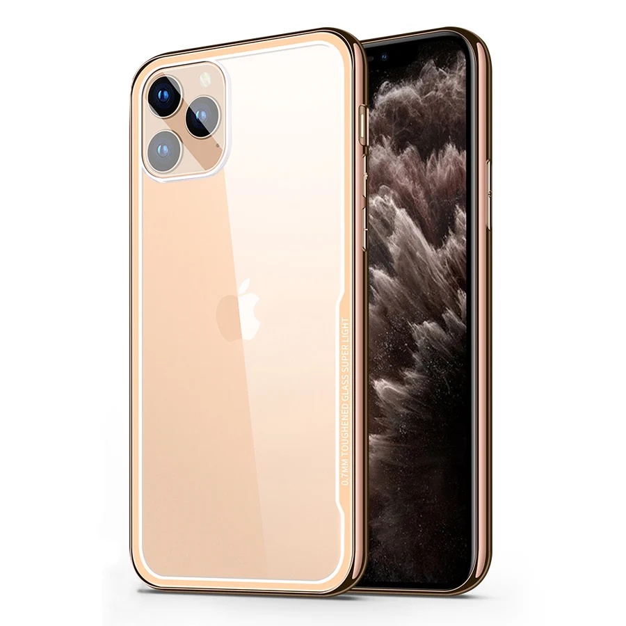 Gold Чехол IQD для iphone 11 Pro Max из прозрачного закаленного стекла, Прозрачная Жесткая задняя панель, мягкий силиконовый чехол из ТПУ для iphone Xr Xs 7 Plus - Color: Gold
