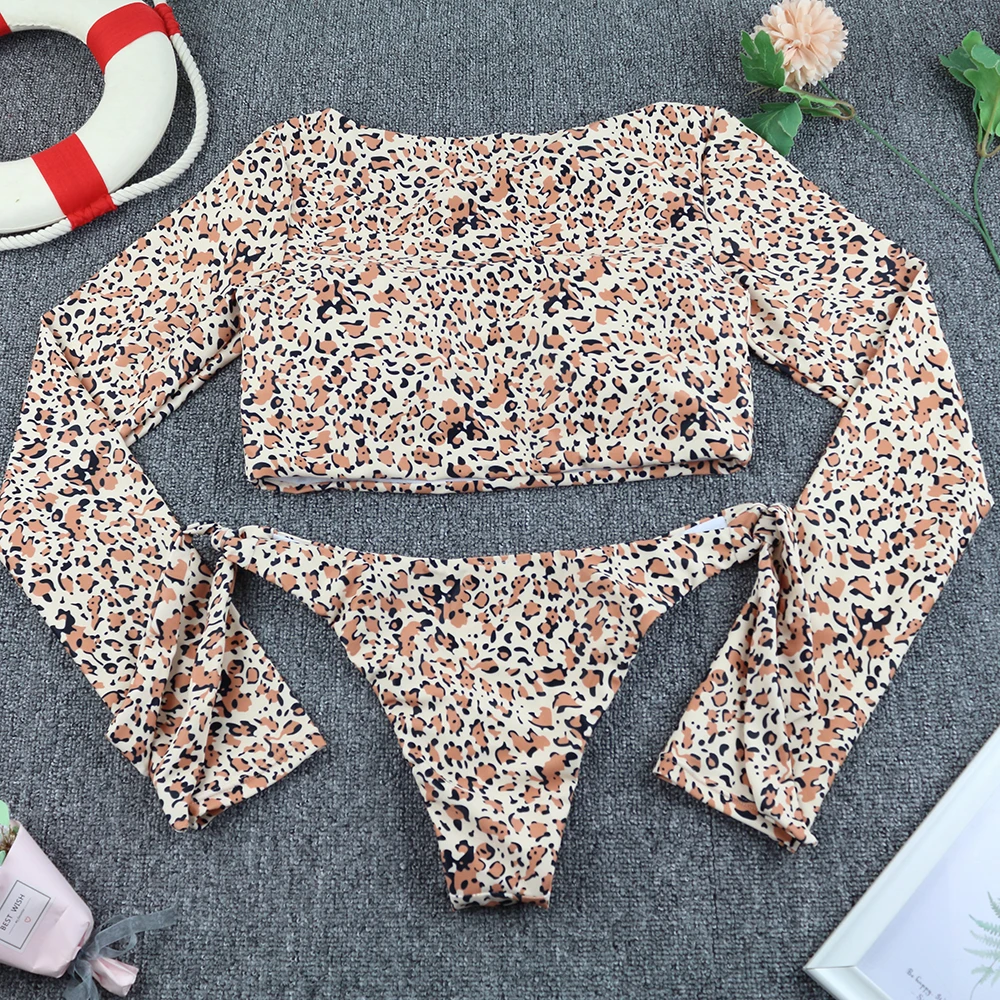 Surfing Swimsuit For Women 2022 Bikini Long Sleeve Swimwear Tiger Print Push Up Summer Bath Suit Two Piece Bandeau Biquini plus size swimwear