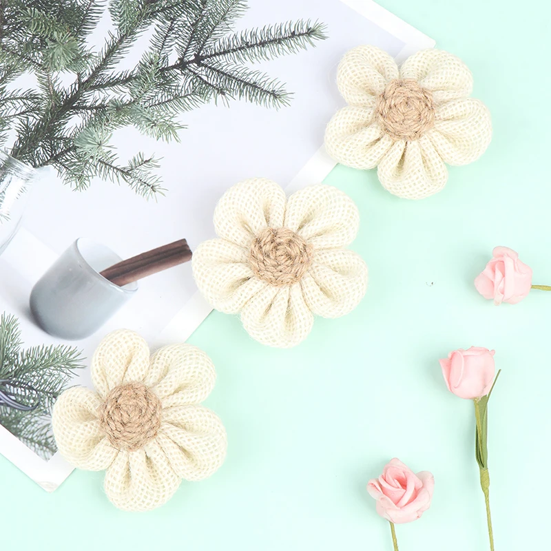 1Pcs Handmade Burlap Flowers Vintage hessian Jute Rustic Wedding Party Decoration Supplies Natural color Shabby Chic