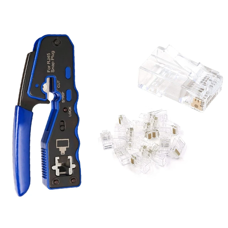 Hiija Pass Through RJ45 Crimp Tool, Ethernet RJ45 Crimper Cat5 Cat5e Cat6  Crimping Tool Kit for RJ45/RJ12 Regular and End-Pass-Through connectors 