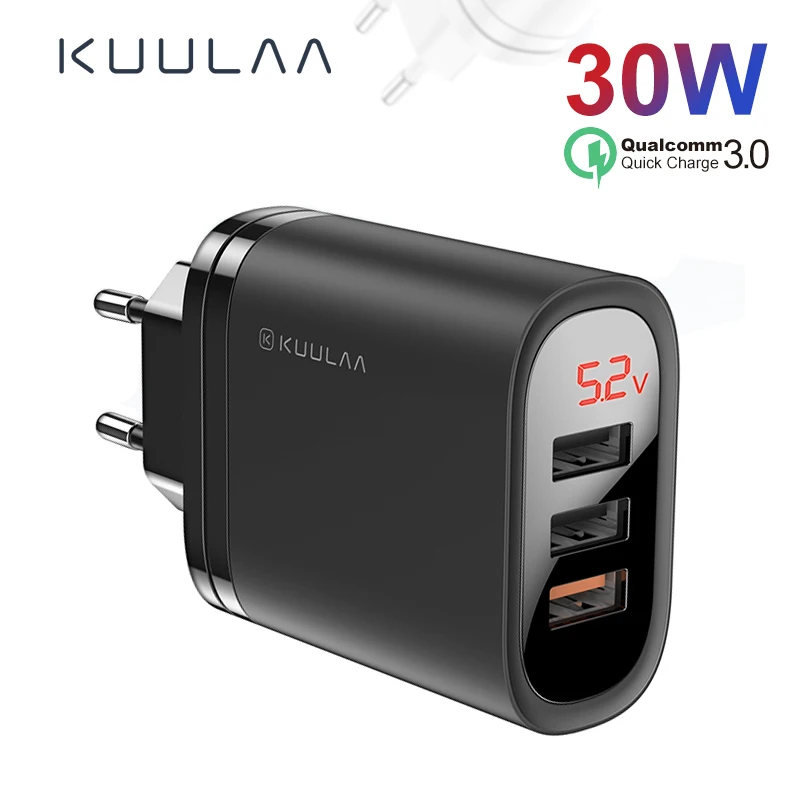 

KUULAA Quick Charge 3 USB Charger 30W QC 3.0 Fast Charging LED Display usb Plug Wall Phone Charger US EU UK For iPhone Xiaomi