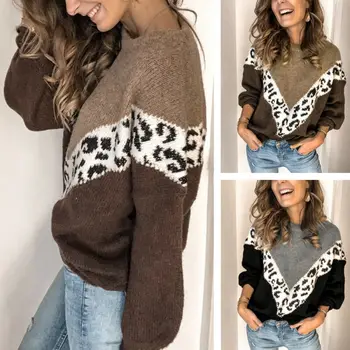 

Casual Sweater Jacket Women Coats Jackets Winter Warm Sexy Autumn Leopard Dot Stripe Stitching Pullover Jumper Tops Hot