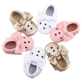 

Baby Shoes Newborn Infant Boy Girl First Walker Heart Hollow Out PU Soft-soled Princess Bowknot Casual Moccasins Baby Crib Shose