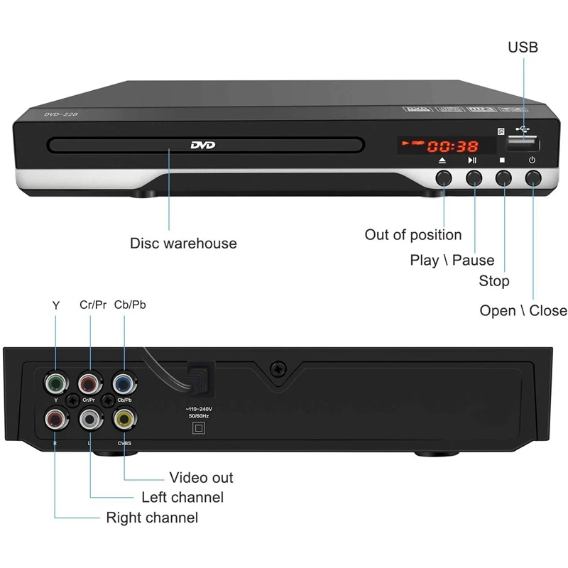 Портативный dvd-плеер для ТВ домашняя Поддержка USB порт компактный мультирегион DVD/SVCD/CD плеер с пультом дистанционного управления