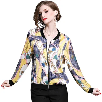 

Women Print Jacket Fashion Short Female Baseball Jacket Autumn Zipper Long Sleeve Outerwear Loose Large size Thin Coat Tops