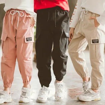 

Fashion Girls Cargo Pants 2020 Kids Clothes Girls 8 To 12 Spring Children Loose Trousers Cotton Solid Color Pocket Pants 3-12Yrs