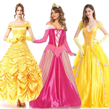 

Deluxe Princess Costume Beauty and The Beast Belle Aurora Sissi Snow White Peach Princess Halloween Cosplay Fancy Dress