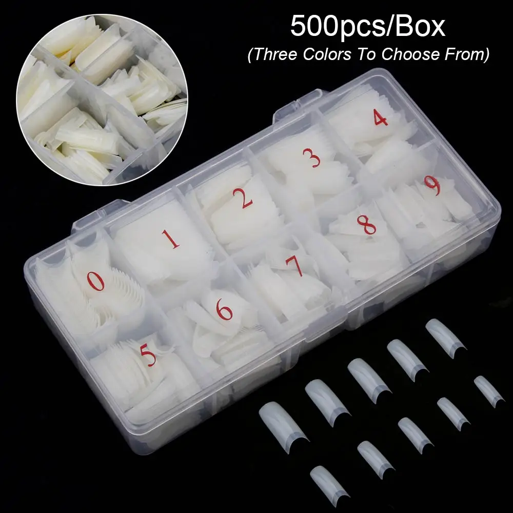 French Manicure Nail-Tips Acrylic Transparent Colored Full-Cover 500pcs/Box