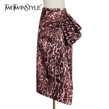 TWOTWINSTYLE Повседневная Асимметричная леопардовая юбка для женщин Высокая талия Нерегулярные боковые юбки средней длины с разрезом женская модная одежда Новинка