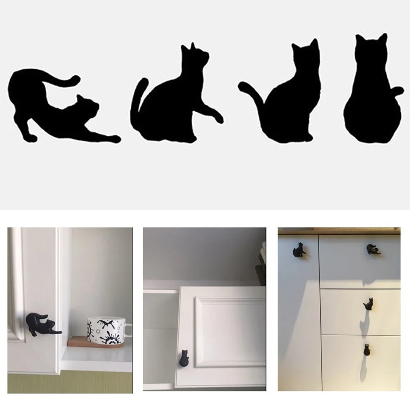 Набор из 4 котов винтажные чугунные мебельные ручки и ручки дверная ручка для шкафа, котята креативный и Прекрасный домашний декор, Bl