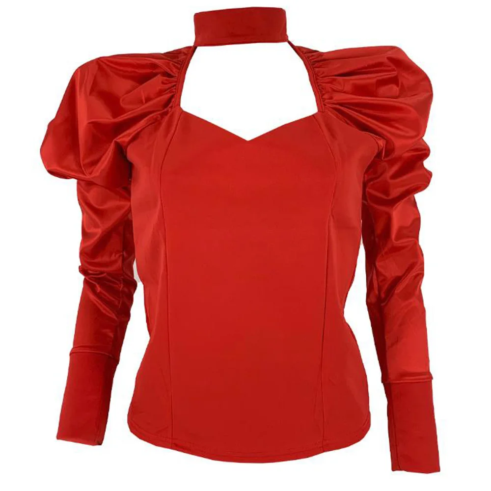 Red Blouse Женская блузка, топы размера плюс, красная Элегантная водолазка, рубашка с рукавами-фонариками, стимпанк, готика, топы, Осенние блузы, женская одежда - Цвет: Red Blouse