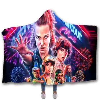 

3D Stanger Things Hooded Blanket Digital Print Cartoon Character Fleece Blanket 2019 Winter Fashionable Warm Blanket Thick