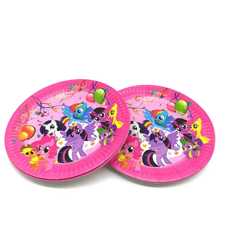 My Little Pony тематический детский подарок для мальчиков день рождения, мероприятие, вечеринка Детский душ Одноразовые столовые наборы поставки тарелки чашки маска флаги коробка - Цвет: Plates-10Pcs
