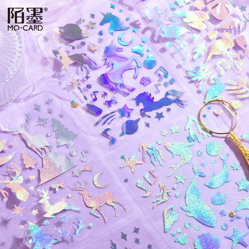 2 листа крутая лазерная наклейка с животными милый КИТ единорог олень фламинго