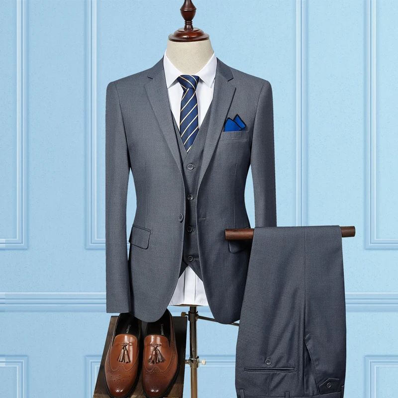

(Jackets+Vest+Pants) 2020 Fashion Men Slim Business Suit Men Fashion 3 Pieces Men Blazers Tuxedos Suits Groom Best Wedding Suits