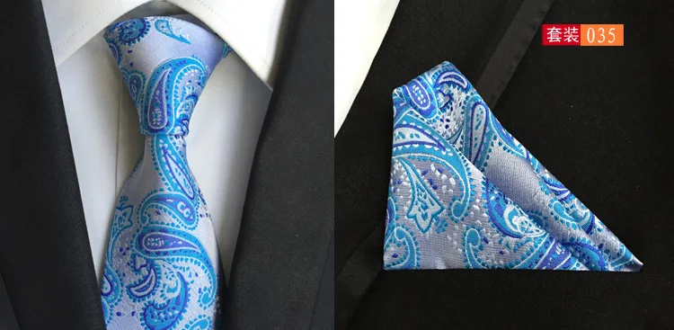 Модный цветочный галстук "пейсли" для мужчин 8 см шелковый Набор платков и галстуков для свадьбы Одноцветный галстук носовой платок наборы - Цвет: 035