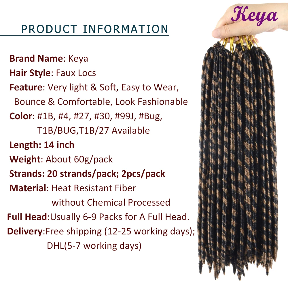 Faux Locs Crochet Hair 14 inch Braiding Hair Extensions 20 Roots/pack Soft Dreadlocks Synthetic Crochet Braiding Extension