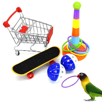 

5PCS/1Set Bird Toy Set Creative Skateboard Cart Toss Ring Bird Chew Toy Bird Training Toy Mini Ferrule Toy Activity Training Toy