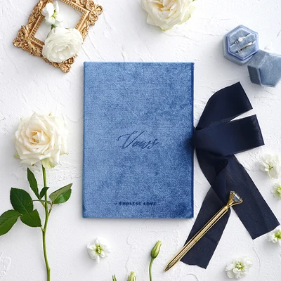 Dusty Blue Романтическая бархатная Свадебная книга с шифоновой лентой пыльно-голубые свадебные открытки, обет, обновление, подарок для свадебного душа, Flatlays Prop - Цвет: Dusty Blue