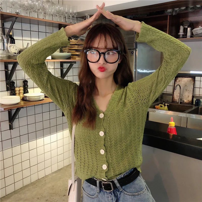 Кардиган женский короткий на одной пуговице с длинным рукавом осень-весна ML045 |