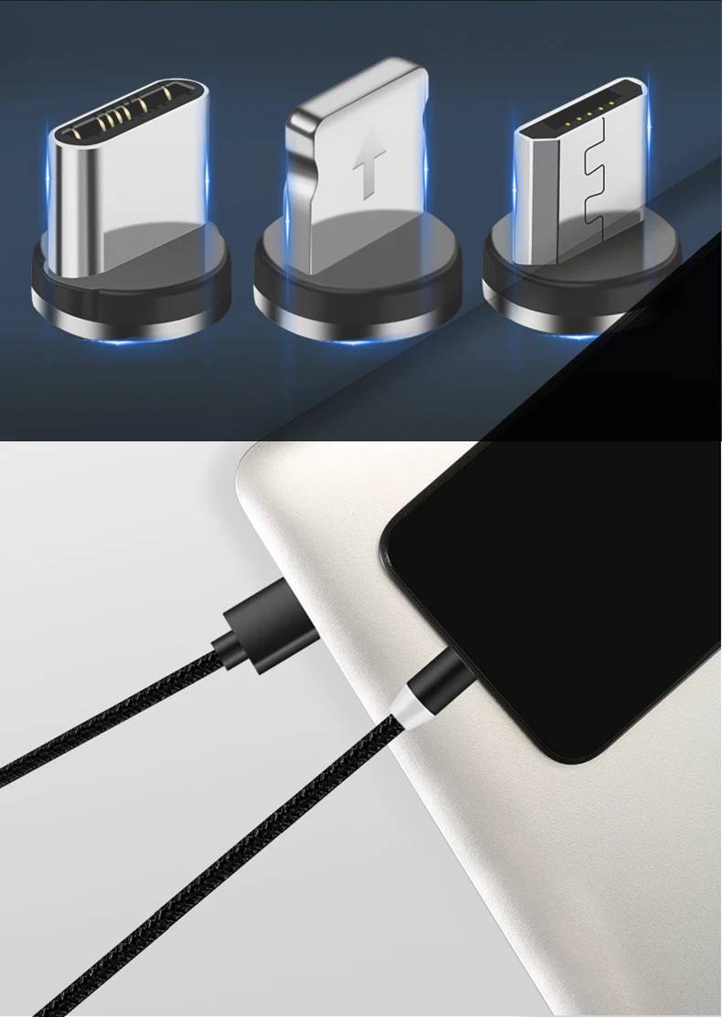 Магнитный зарядный кабель для iPhone samsung, кабель для быстрой зарядки и передачи данных, Магнитный зарядный кабель usb type C Micro 1 м, кабель для мобильного телефона