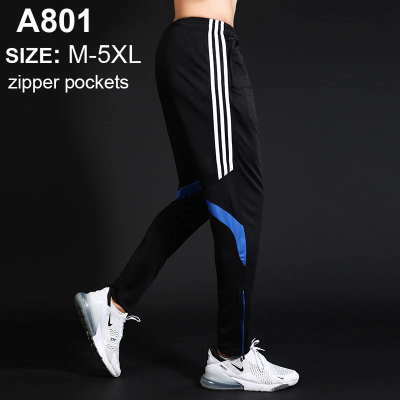 A801 Blue Мужские спортивные штаны для бега на молнии, спортивные штаны для футбола, спортивные штаны для тренировок, эластичные леггинсы для бега, штаны для спортзала - Цвет: A801 Blue