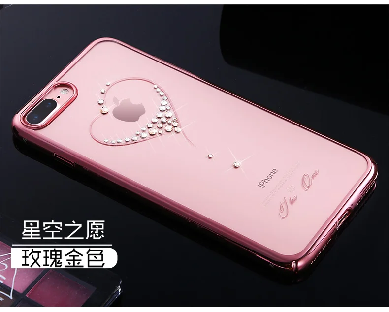 Heart-rose gold Чехол KINGXBAR с украшением в виде лотоса, бриллиантами и кристаллами для iPhone 7, 8 Plus, роскошная брендовая задняя крышка для телефона для женщин, жесткий, прозрачный, противоударный - Цвет: Heart-rose gold